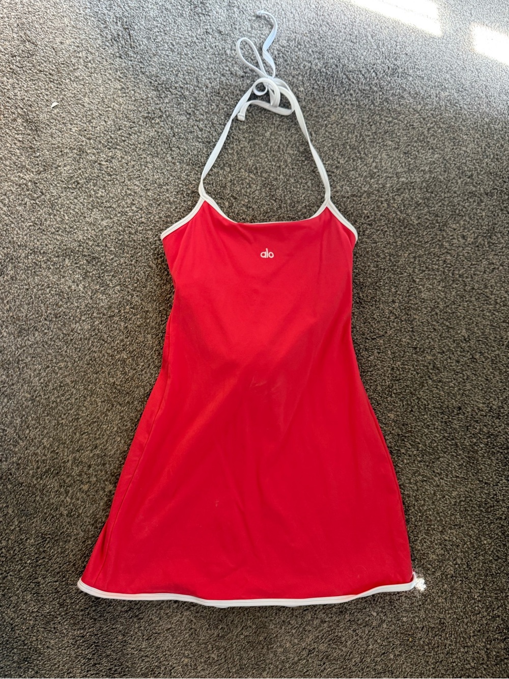 Alo Women's Alo Softsculpt Halter Tennis Dress - Candy Red/White size Xs - Picture 1 of 4